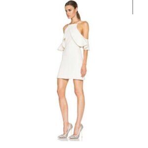 David Koma Women's Dress White Cream Mini Cold Shoulder Leather Trim Size 8